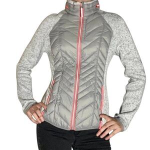 Xersion Women's Gray/Silver & Hot Orange Nylon Quilted Zip Front Jacket